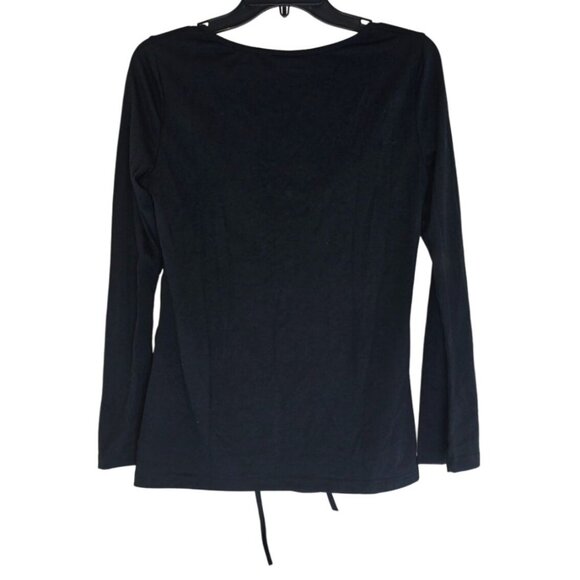 Black Long-Sleeve Lace-Up Blouse With Lace Detail By Fisoul Medium - Picture 3 of 5